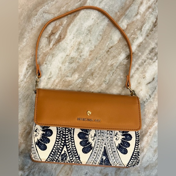 Spartina 449 Handbags - SPARTINA 449 navy blue and cream floral linen purse